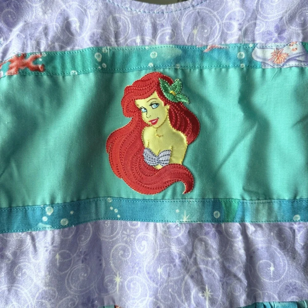 Handmade Girls Embroidered Little Mermaid Ariel Sundress, Purple Turquoise, 8/10
